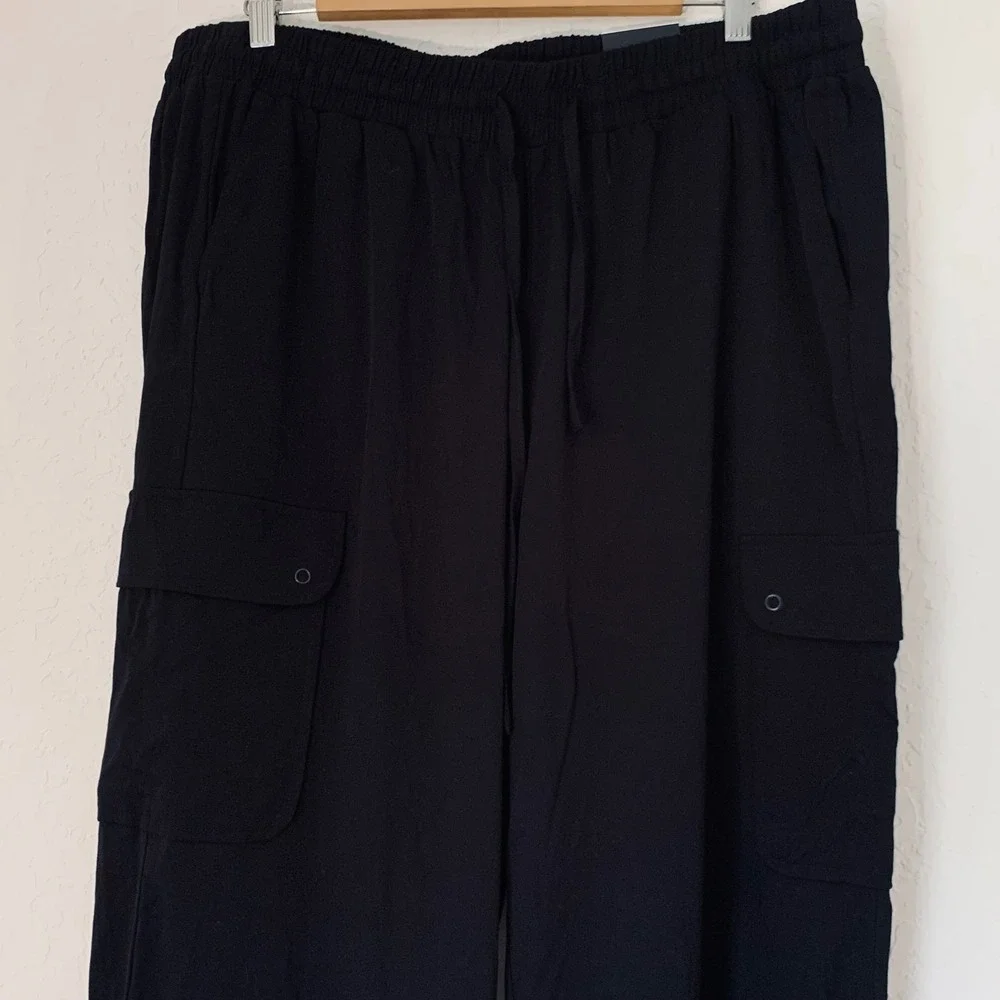 NWT‎ Torrid Cargo Pants Women 2X Black Wide Leg Stretch Challis Utility Gorpcore